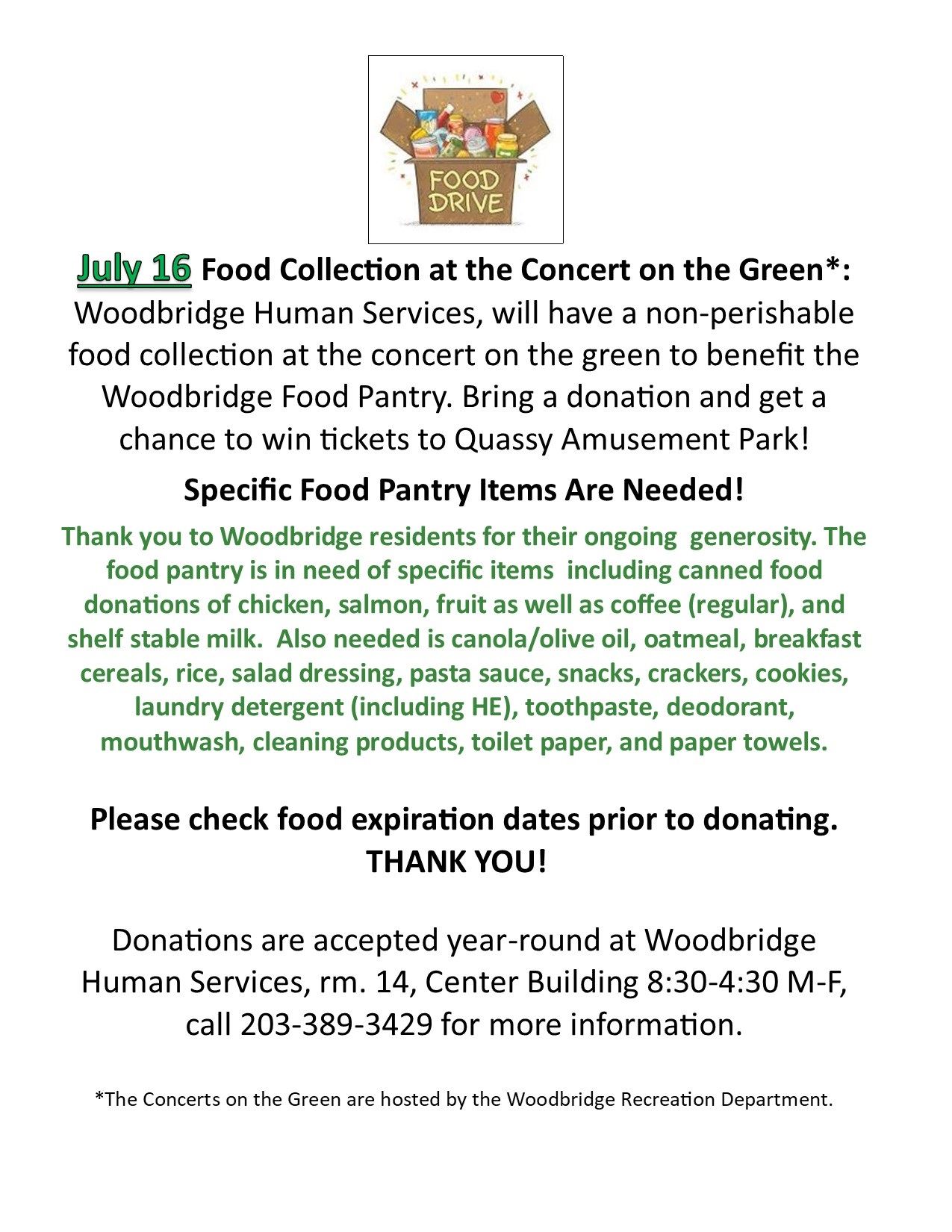 Food Drive- Human Services at Concert