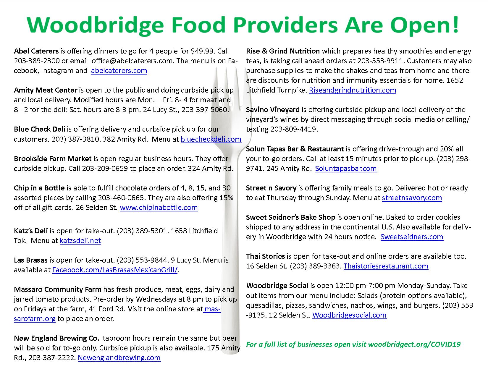 Woodbridge Food Providers are Open