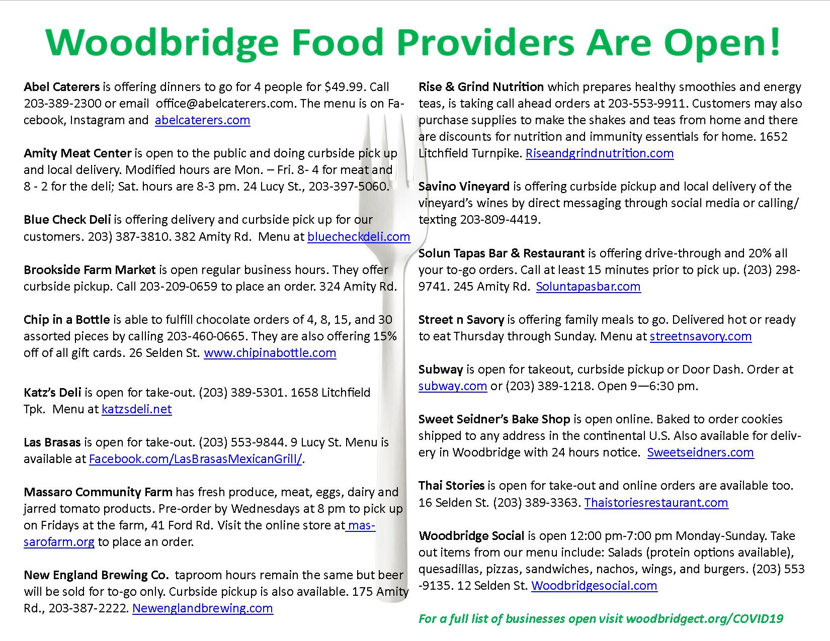 Woodbridge Food Providers are Open