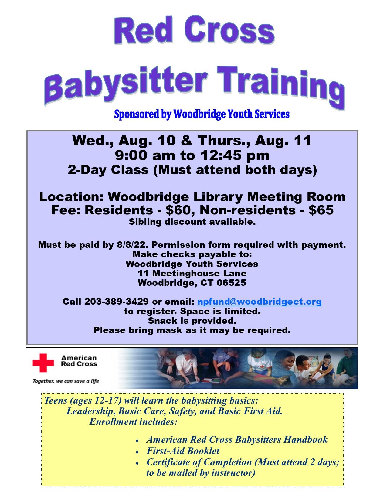 Babysitter Course Aug 10 and 11 - 2022 Flyer