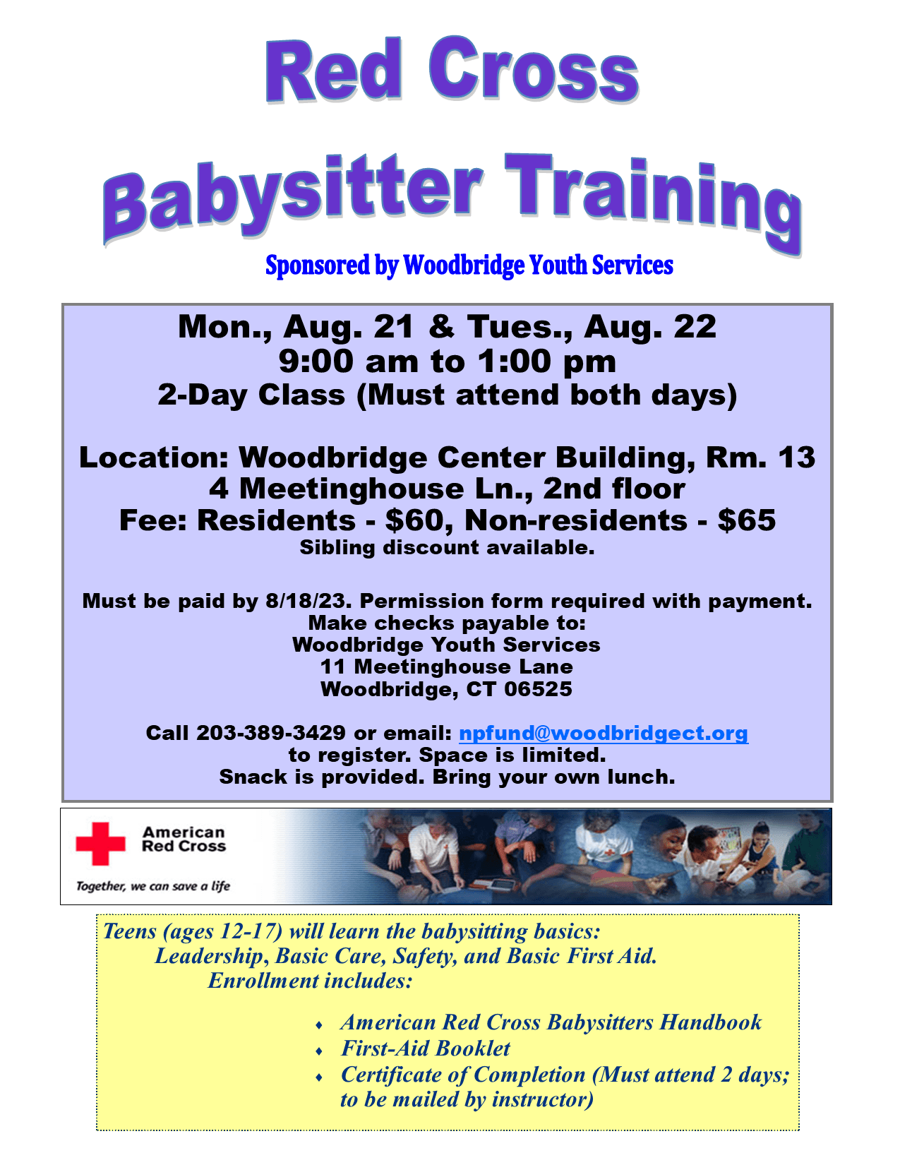 flyer-Babysitter Course Aug 21 & 22 - 2023